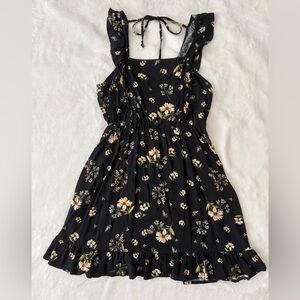 wild fable Black Floral Ruffle Tie-Back Mini Dress